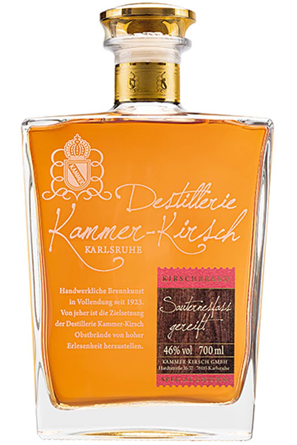 Gourmet Kirschbrand Sauternesfass gereift (Fruit Brandy from Cherries aged in Sauternes Cask) 46.0% 0.7L, Spirits