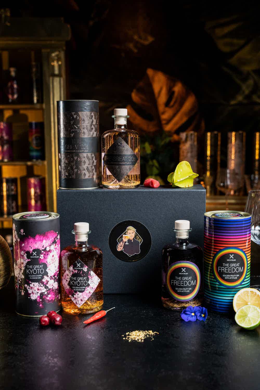 The Great Trio, Fruity Gin Gift Set: The Great '20s Golden-Berry-Berlin-Style Gin, The Great Freedom Golden-Fruity Gin, The Great Kyōto Golden-Cherry-Blossom Gin