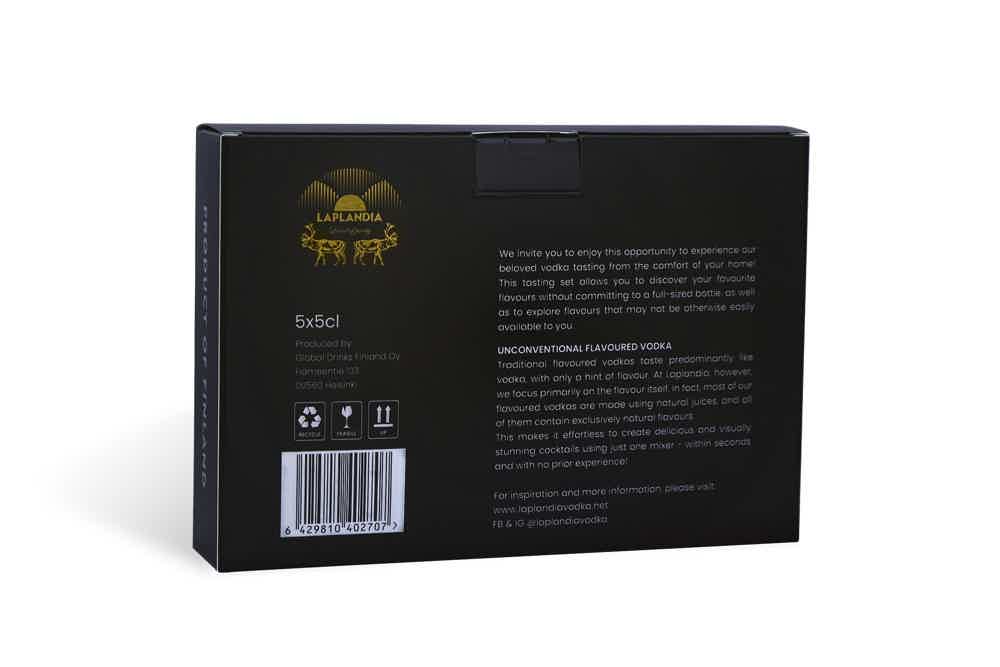 Tasting Set: Laplandia Bilberry 5cl, Laplandia Mint 5cl, Laplandia Lemon 5cl, Laplandia Espresso 5cl, Laplandia Coconut 5cl