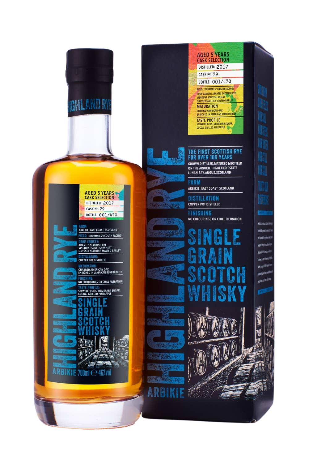 Arbikie Highland Rye Single Grain Scotch Whisky Cask Selection– Jamaican Rum, 5 Year Old 46.0% 0.7L, Spirits