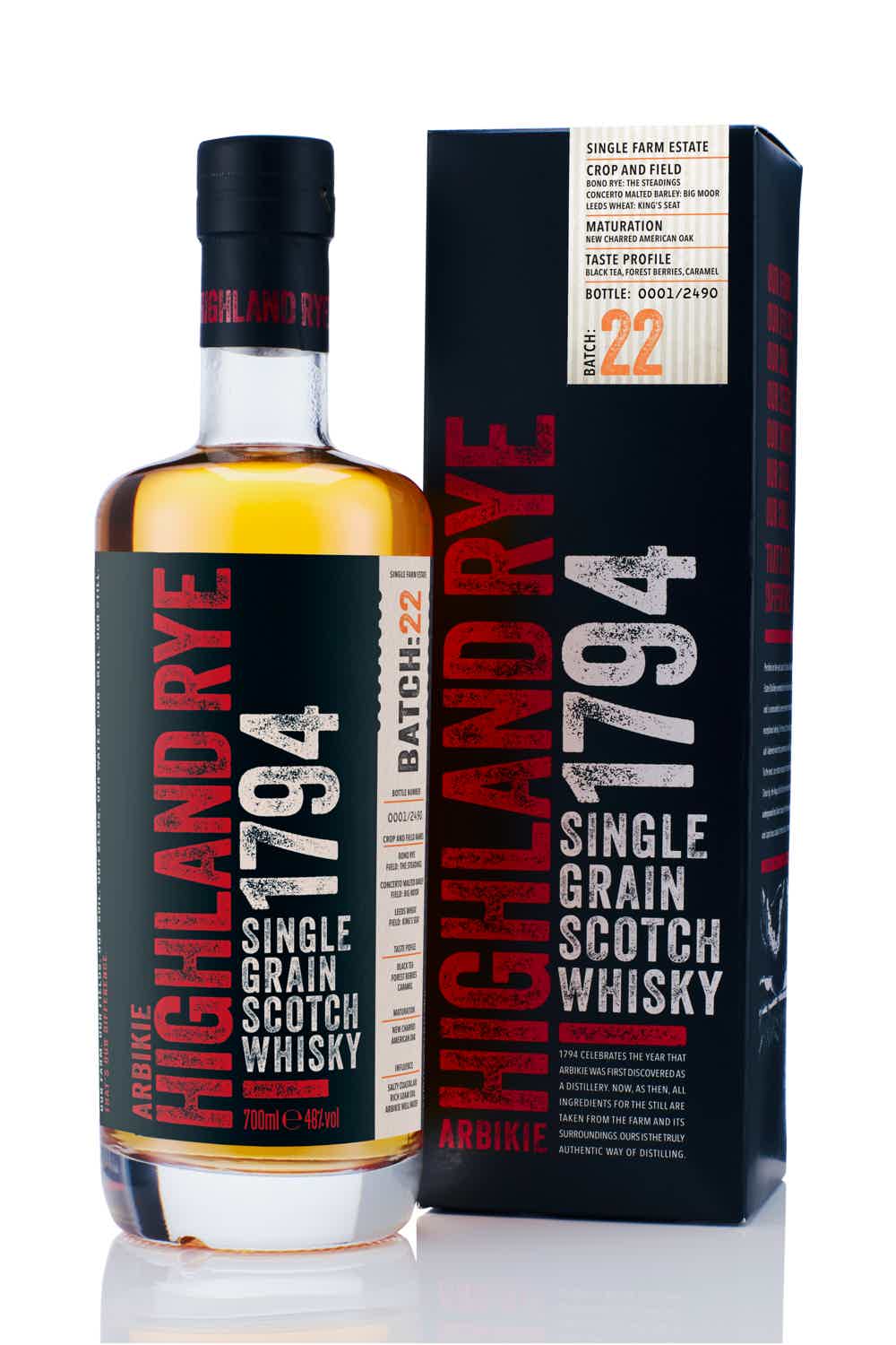 Arbikie Highland Rye Single Grain Scotch Whisky 48.0% 0.7L, Spirits