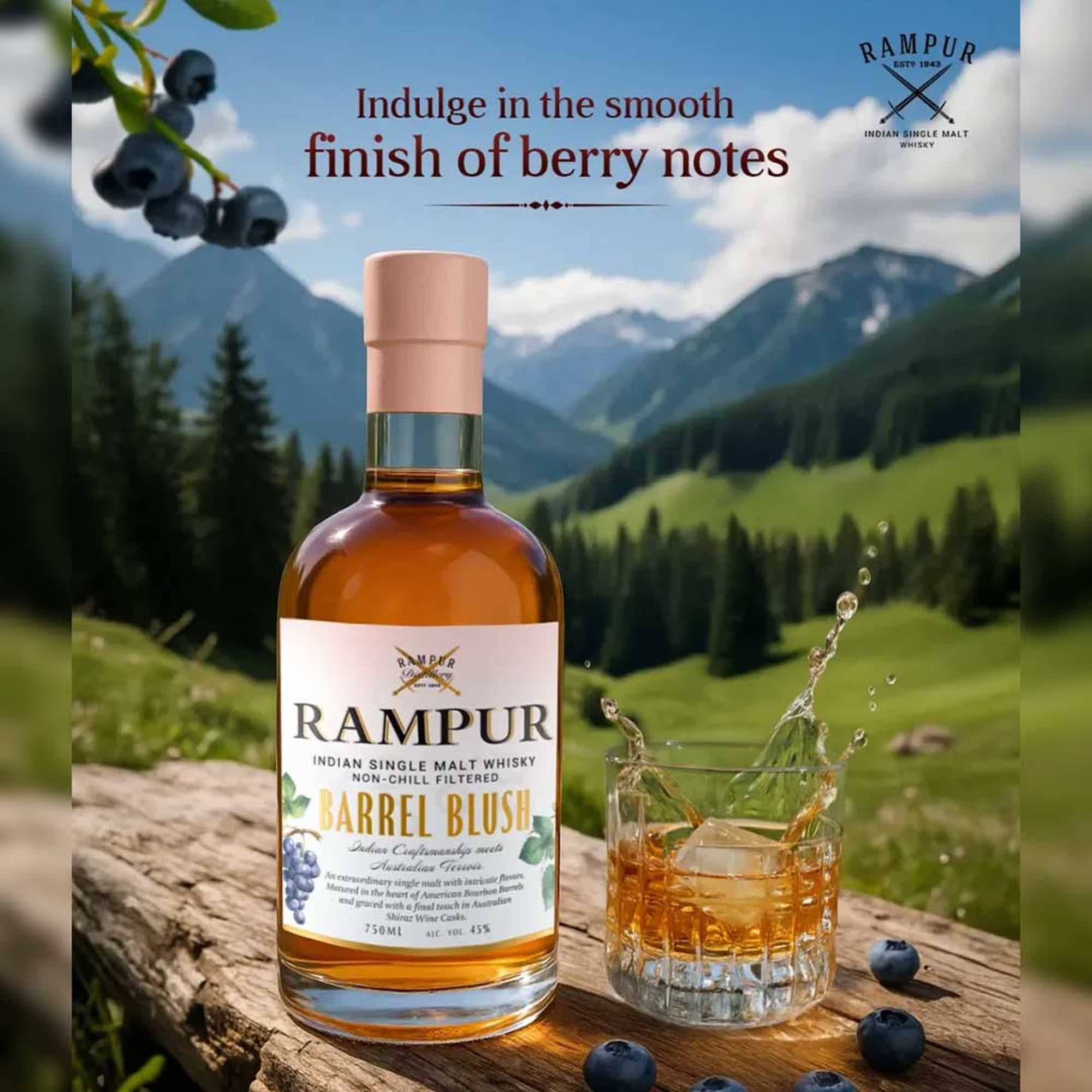 Radico - Rampur Barrel Blush Indian Single Malt Whisky + giftbox 45.0% 0.7L, Spirits