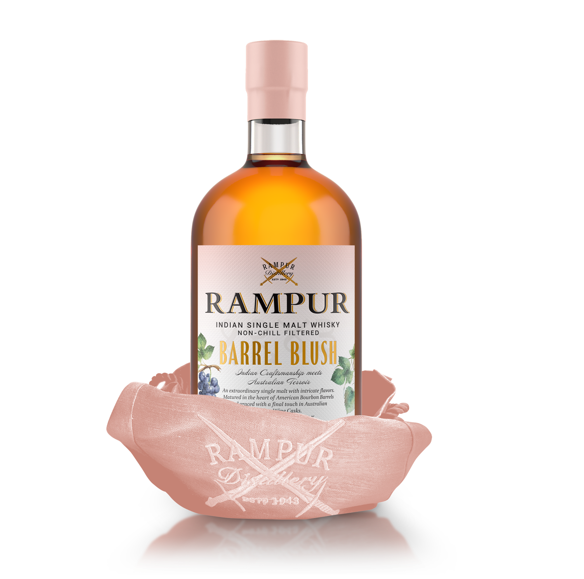Rampur Barrel Blush Indian Single Malt Whisky + giftbox 45.0% 0.7L, Spirits