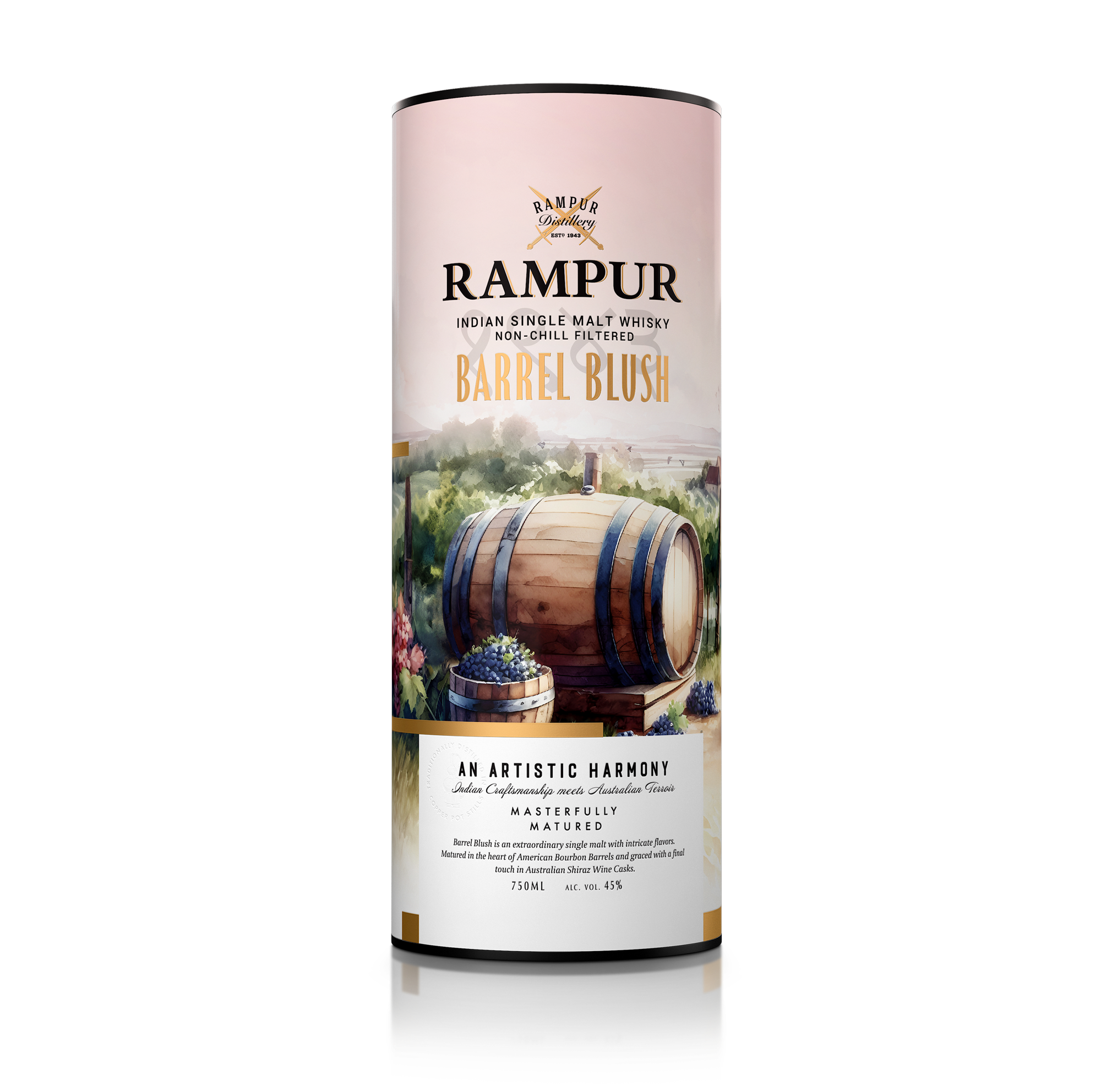 Rampur Barrel Blush Indian Single Malt Whisky + giftbox 45.0% 0.7L, Spirits