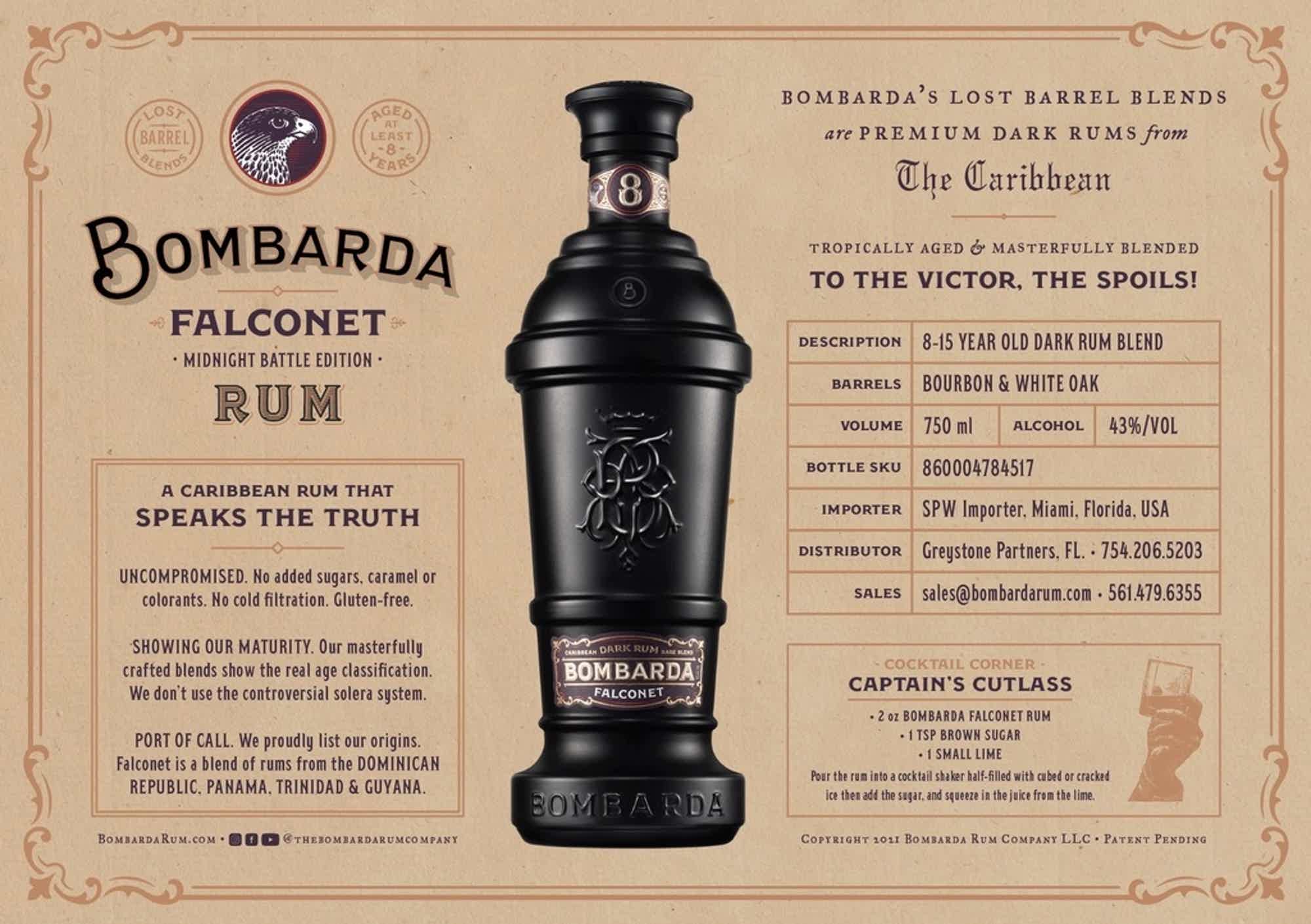Bombarda Falconet Midnight 8-15Y 43.0% 0.7L, Spirits