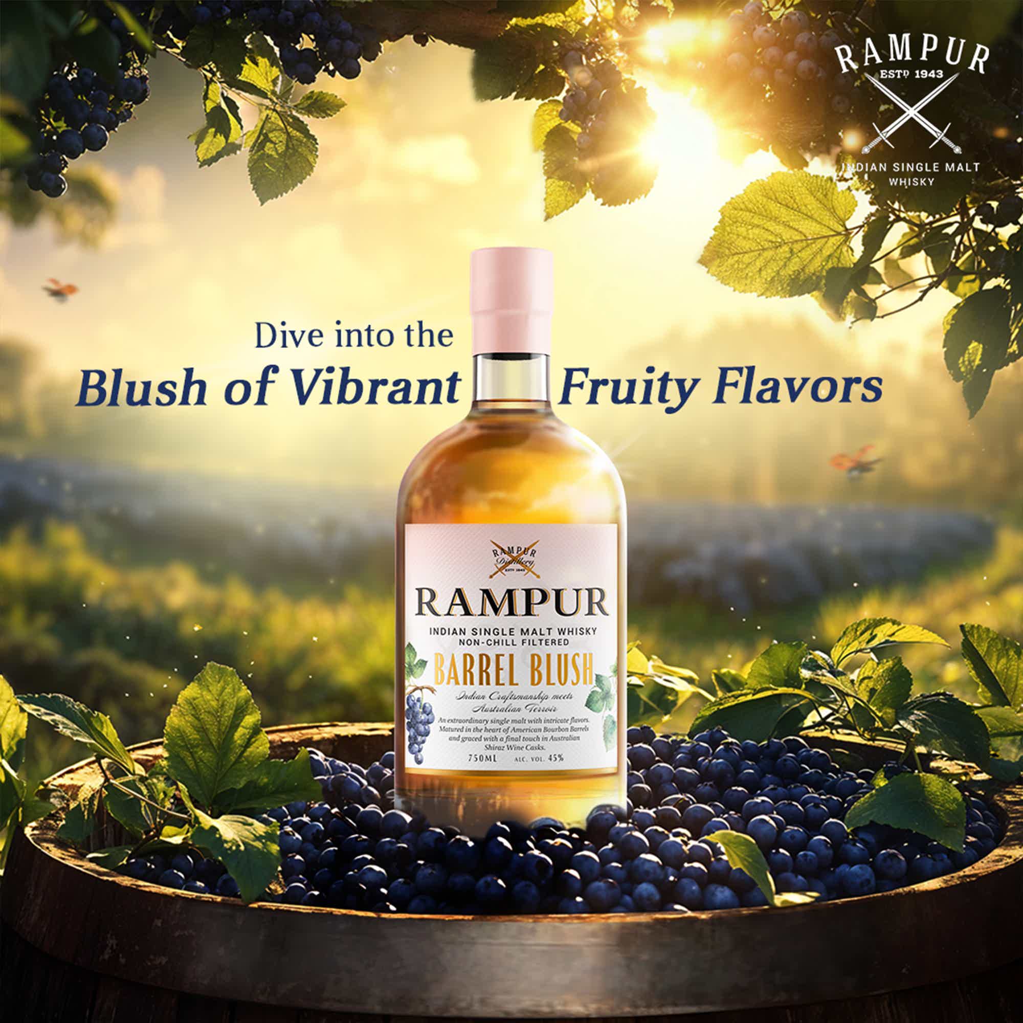 Rampur Barrel Blush Indian Single Malt Whisky + giftbox 45.0% 0.7L, Spirits