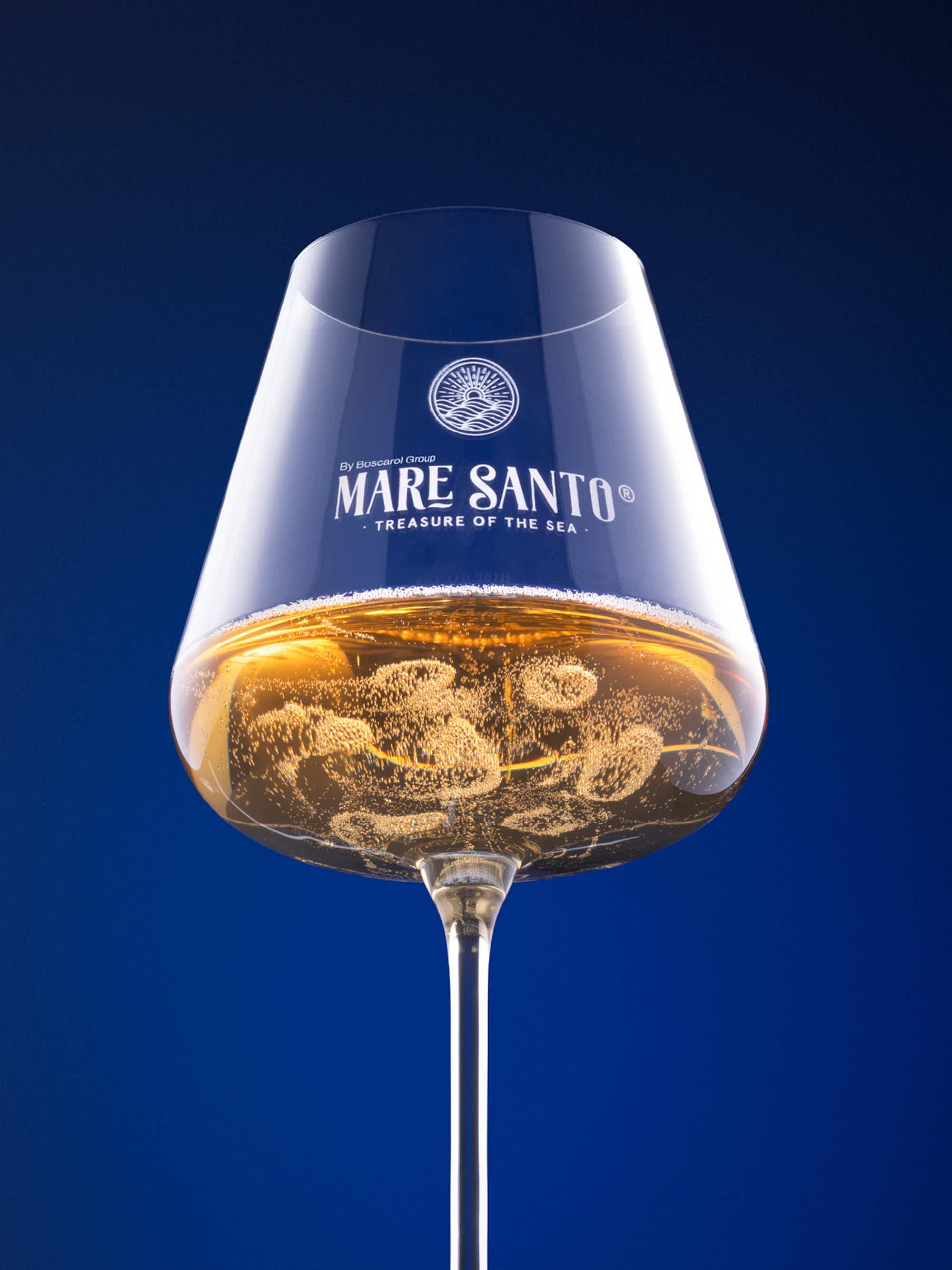 MARE SANTO ROSE + SET OF 6 UNIQUE  SPARKLING WINE GLASSES: Mare Santo Sparkling wine Rosé, MARE SANTO SET OF 6 UNIQUE SPARKLING WINE GLASS