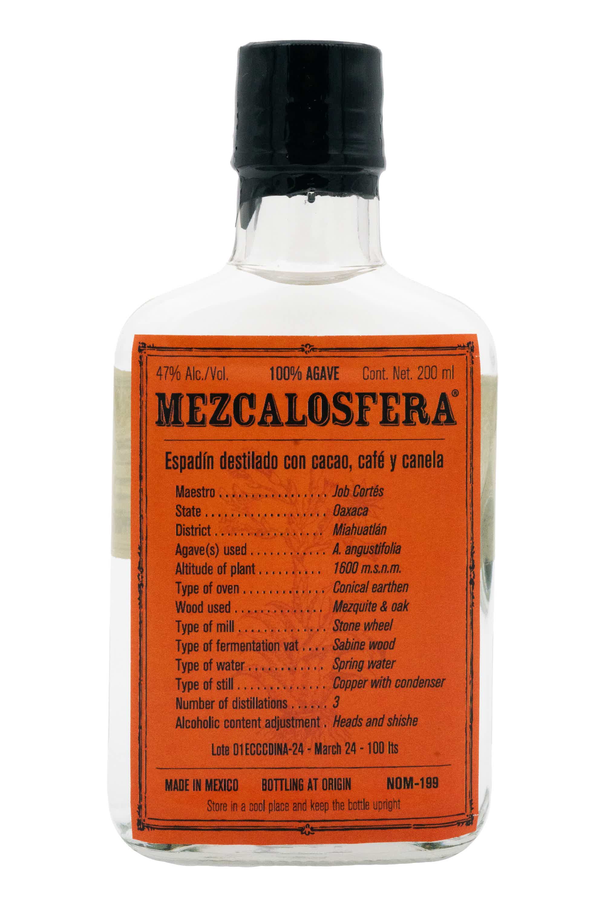MEZCALOSFERA Espadín con cacao, café y canela 200 ml. 47.0% 0.2L, Spirits