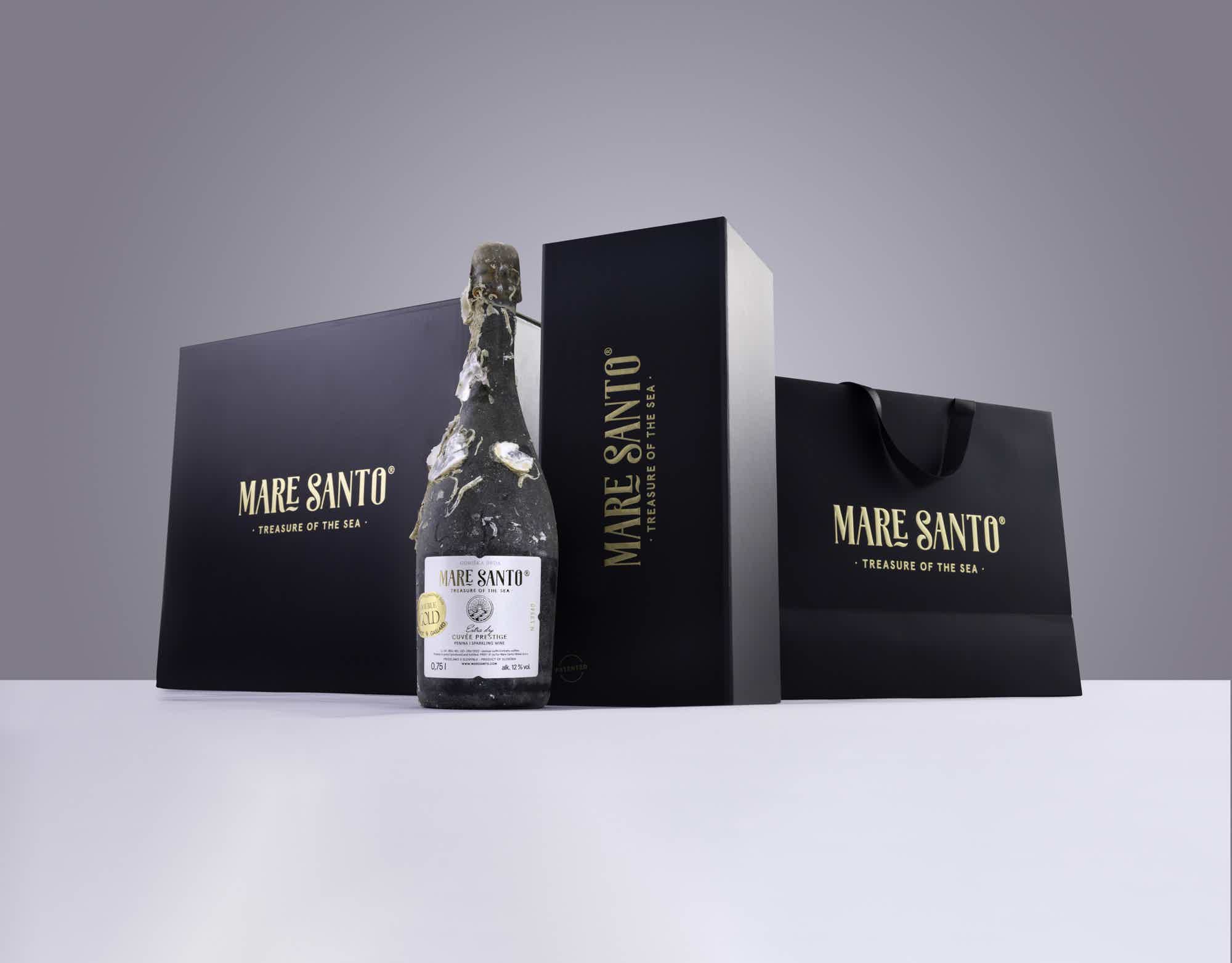 MARE SANTO ROSE 6 bottles & SET OF 6 SPARKLING WINE GLASSES: MARE SANTO SET OF 6 UNIQUE SPARKLING WINE GLASS, Mare Santo Sparkling wine Rosé