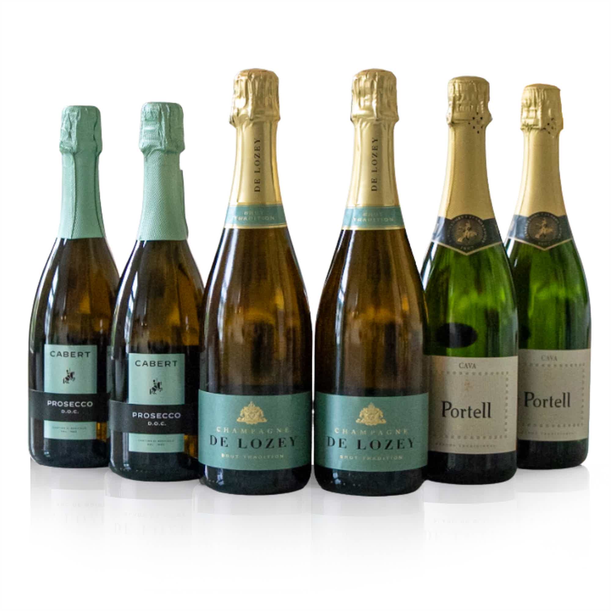 Bubbellådan: Cabert Prosecco DOC Spumante Extra Dry, Portell Cava Brut, De Lozey Champagne Brut Tradition