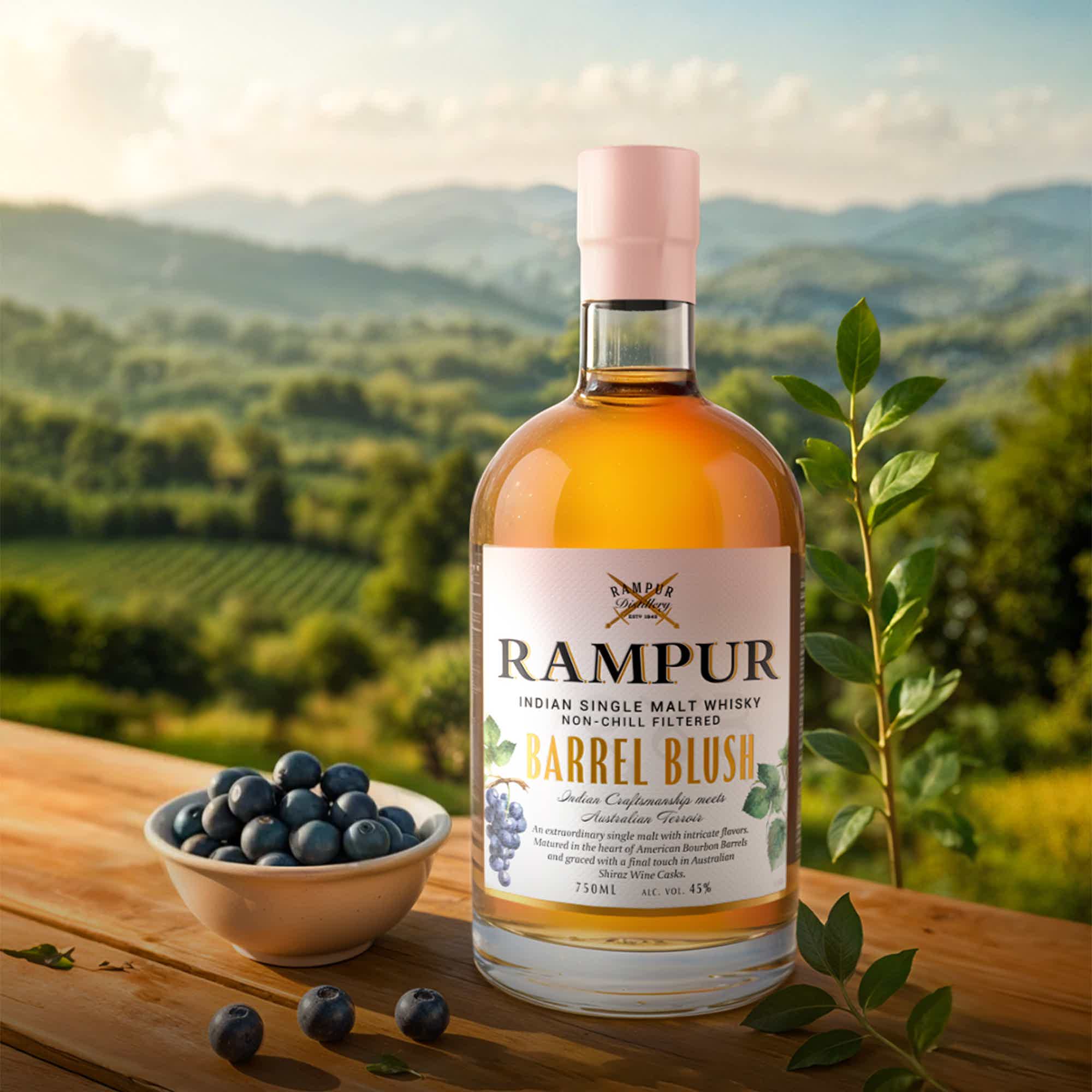 Rampur Barrel Blush Indian Single Malt Whisky + giftbox 45.0% 0.7L, Spirits