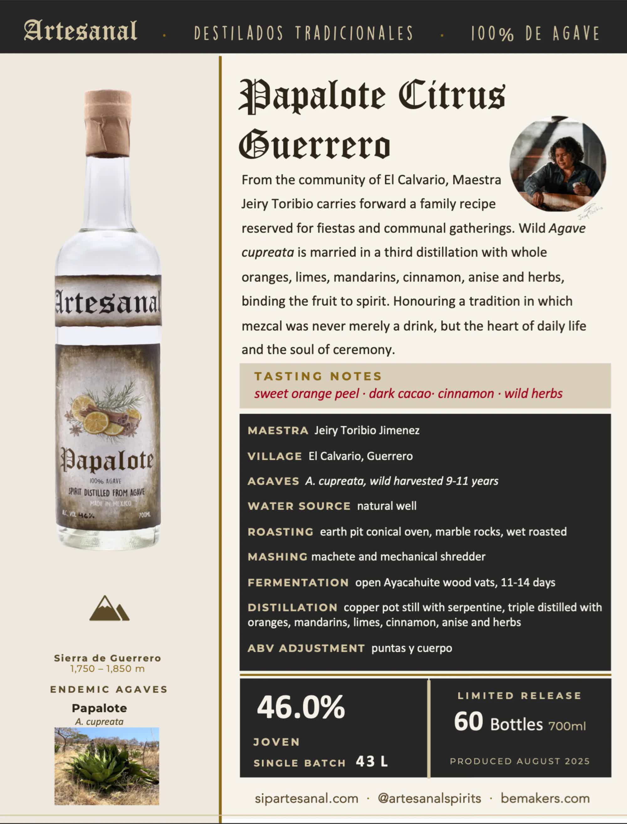 Artesanal Papalote Citrus Destilado de Agave Tradicional 46.0% 0.7L, Spirits