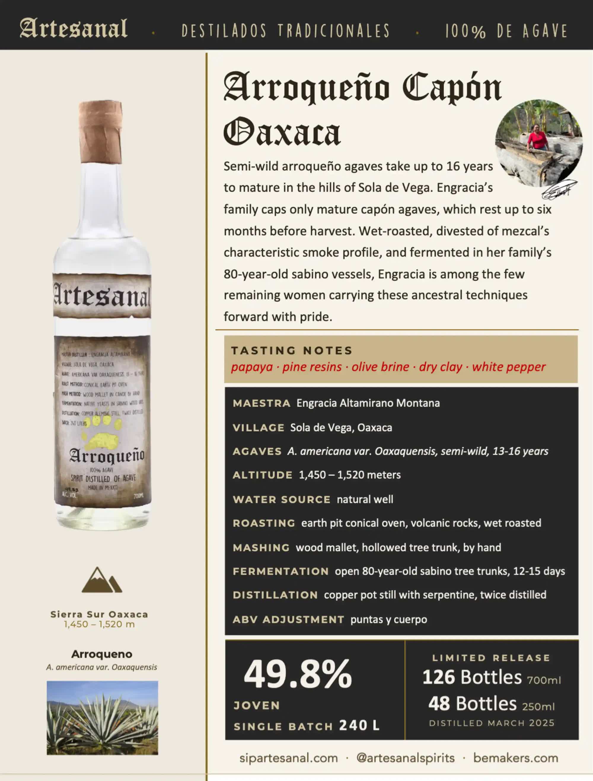 Artesanal Arroqueño Destilado de Agave Tradicional 49.8% 0.25L, Spirits