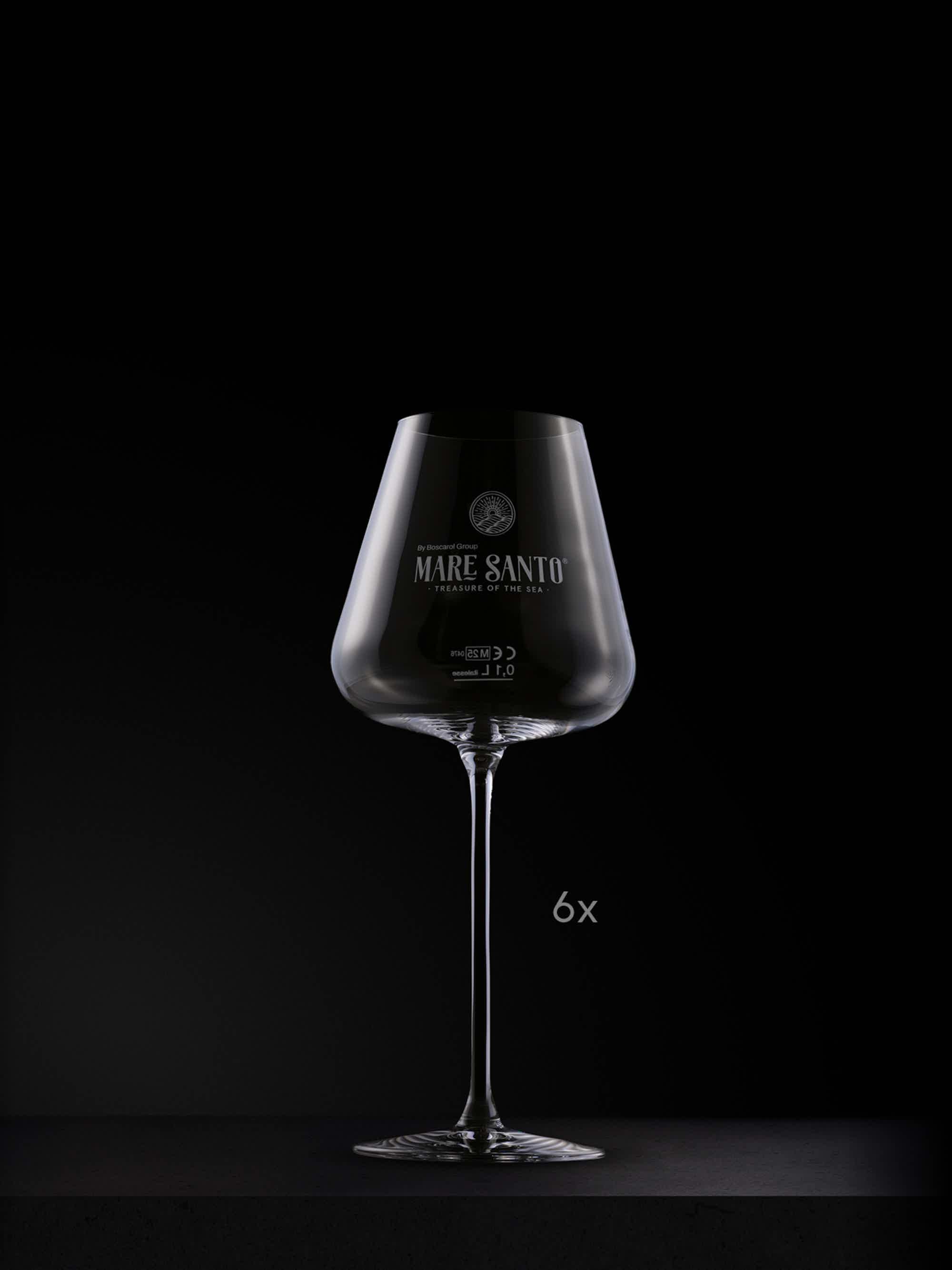 MARE SANTO ROSE + SET OF 6 UNIQUE  SPARKLING WINE GLASSES: Mare Santo Sparkling wine Rosé, MARE SANTO SET OF 6 UNIQUE SPARKLING WINE GLASS