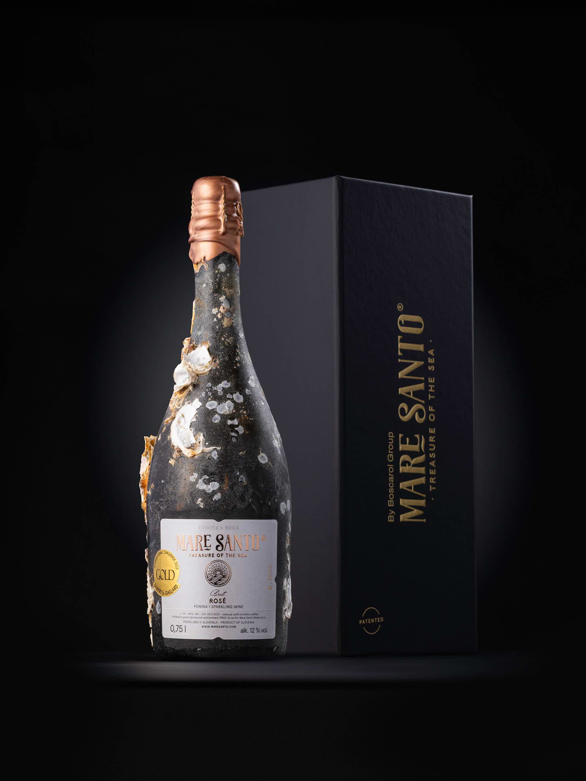 MARE SANTO ROSE & CUVEE PRESTIGE & SET OF 6 SPARKLING WINE GLASSES: Mare Santo Sparkling wine Rosé, MARE SANTO SET OF 6 UNIQUE SPARKLING WINE GLASS, Mare Santo Sparkling wine Cuveé Prestige