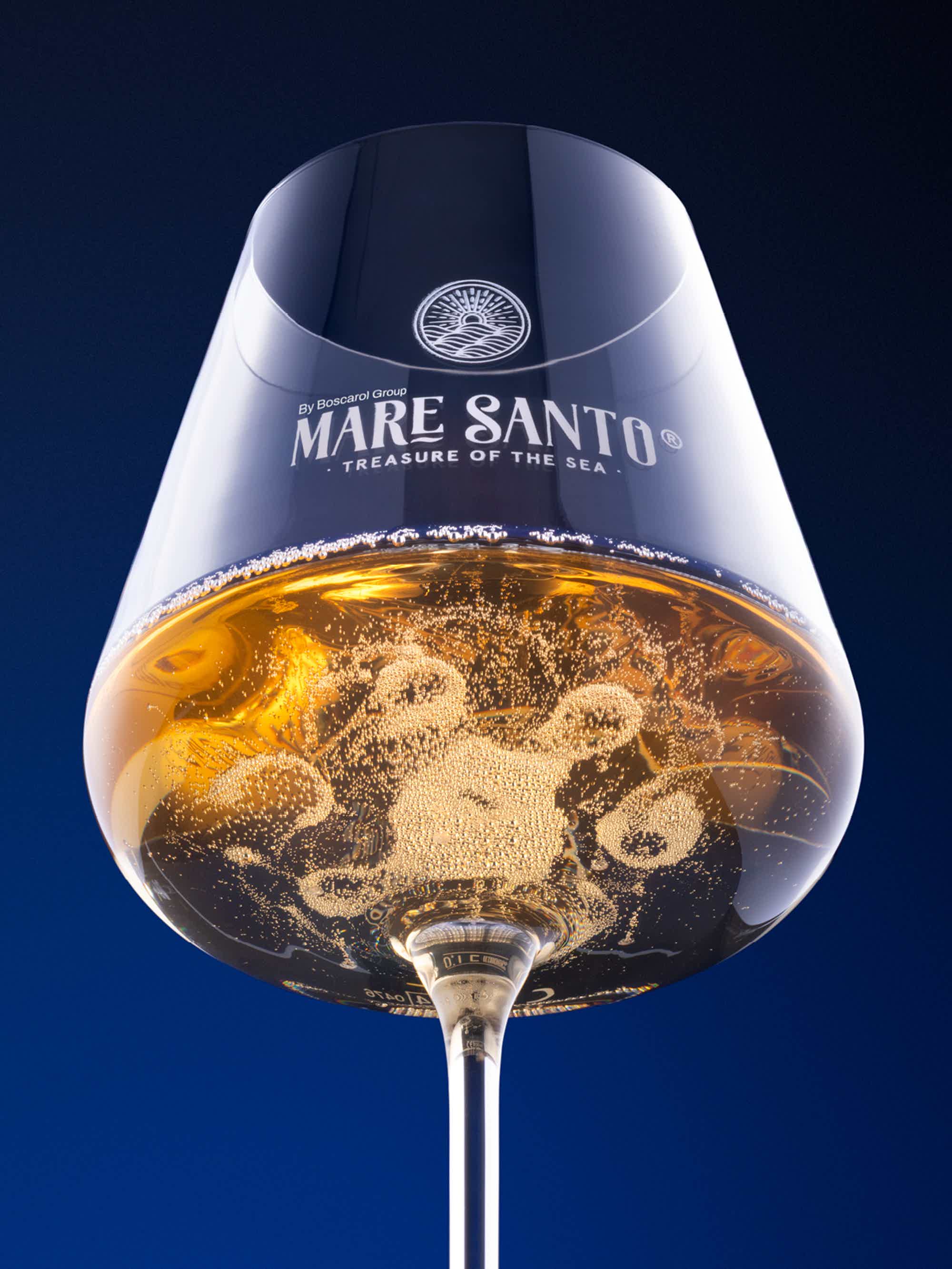 MARE SANTO CUVEE PRESTIGE & SET OF 6 SPARKLING WINE GLASSES: MARE SANTO SET OF 6 UNIQUE SPARKLING WINE GLASS, Mare Santo Sparkling wine Cuveé Prestige