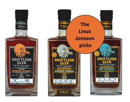 Driftless Glen ”Linus picks” - Small batch bourbon and favorite Cask strength picks of bourbon & rye: Driftless Glen - Single Barrel Straight Bourbon - Cask Strength - Nordic Barrel #04, Driftless Glen - Single Barrel Straight Rye - Cask Strength - Nordic Barrel #05, Driftless Glen - Straight Bourbon Whiskey - Small Batch