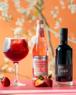 FREDERIKSDAL CHERRY RASPBERRY - COCKTAIL: Fever-Tree Raspberry & Rhubarb Tonic, FREDERIKSDAL LIKØR