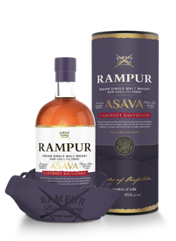 ASAVA with canister: ASAVA canister, Rampur ASAVA Indian Single Malt Whisky