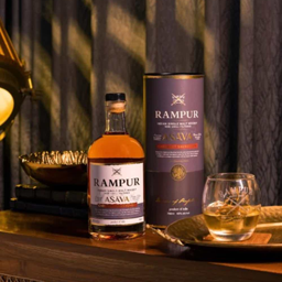ASAVA with canister: ASAVA canister, Rampur ASAVA Indian Single Malt Whisky
