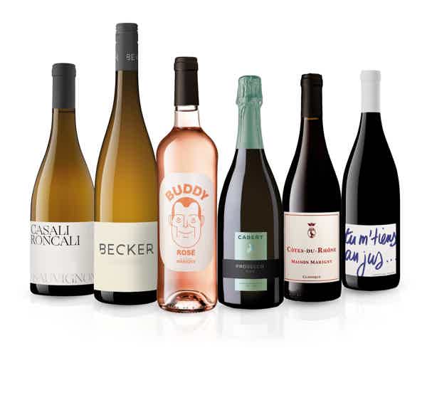 Sommarlådan: Cabert Prosecco DOC Spumante Extra Dry, Becker Riesling Trocken, Masion Marigny Classique Cote-du-Rhone, Petit Perou Beaujolais Tu m´tiens au jus, Casali Roncali Sauvignon Blanc, Buddy Rosé