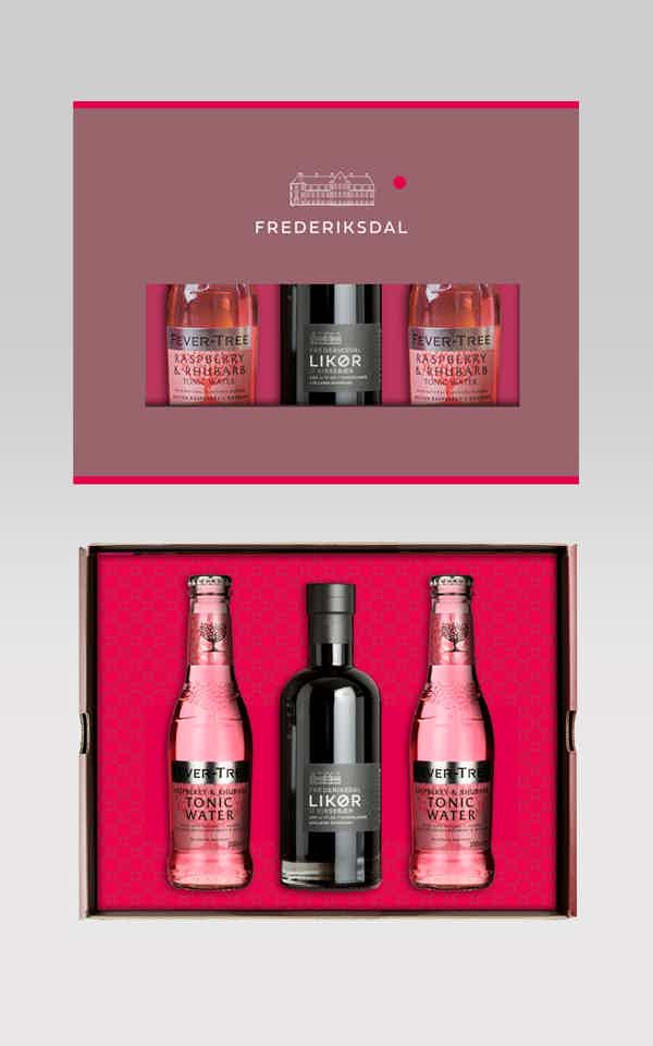 FREDERIKSDAL COCKTAIL GIFT BOX: Fever-Tree Raspberry & Rhubarb Tonic, small, Frederiksdal Likør small