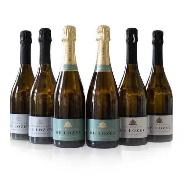 Champagne De Lozey Discovery Box: De Lozey Champagne Brut Tradition, De Lozey Blanc de Blanc Brut, De Lozey Blanc De Noir Extra Brut