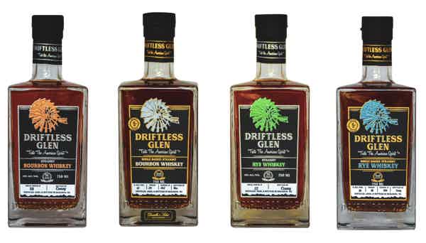 Driftless Glenn all products. Bourbon small batch and cask strength single barrel, Rye small batch and cask strength single barrel: Driftless Glen - Straight Bourbon Whiskey - Small Batch, Driftless Glen - Straight Rye Whiskey - Small Batch, Driftless Glen - Single Barrel Straight Bourbon - Cask Strength - Nordic Barrel #03, Driftless Glen - Single Barrel Straight Rye - Cask Strength - Nordic Barrel #06